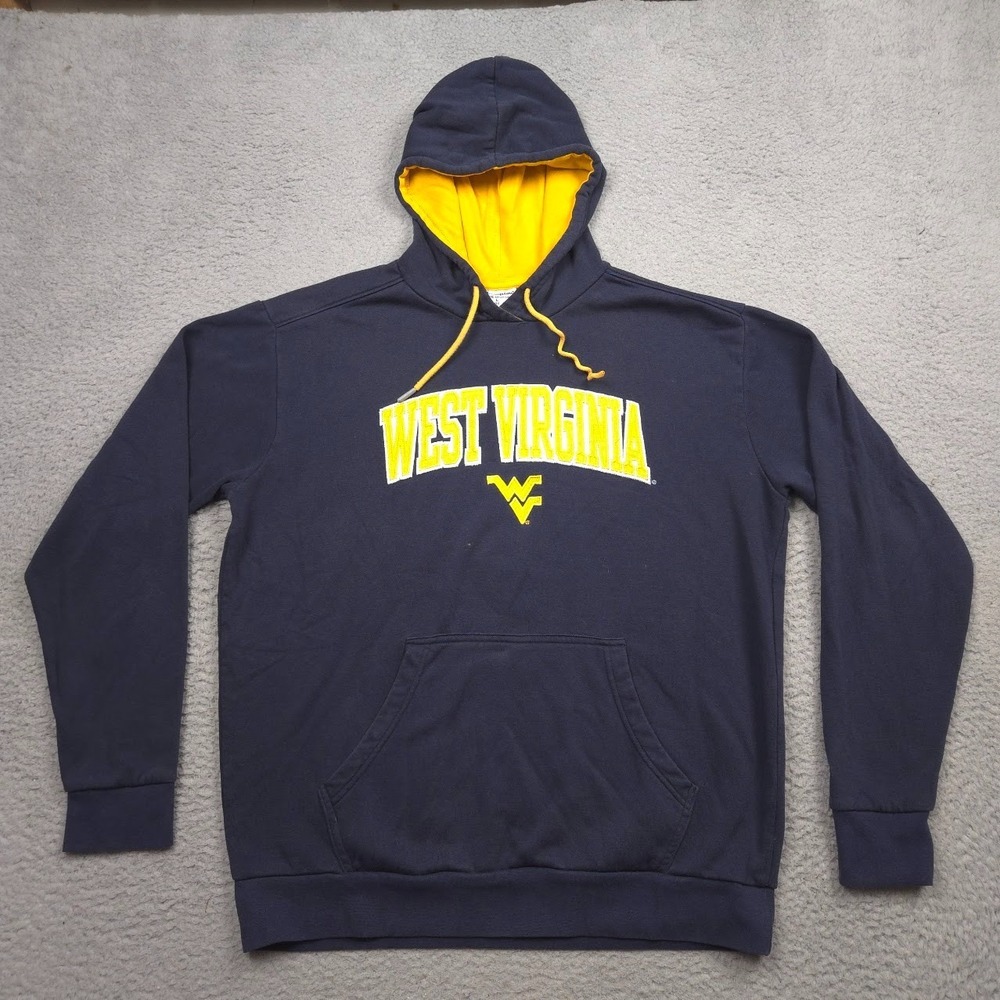 Champion West Virginia Mountaineers Hoodie Size L Navy Gold Embroidered Pullover